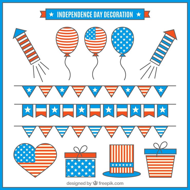 Free Vector hand drawn independence day decorative elements