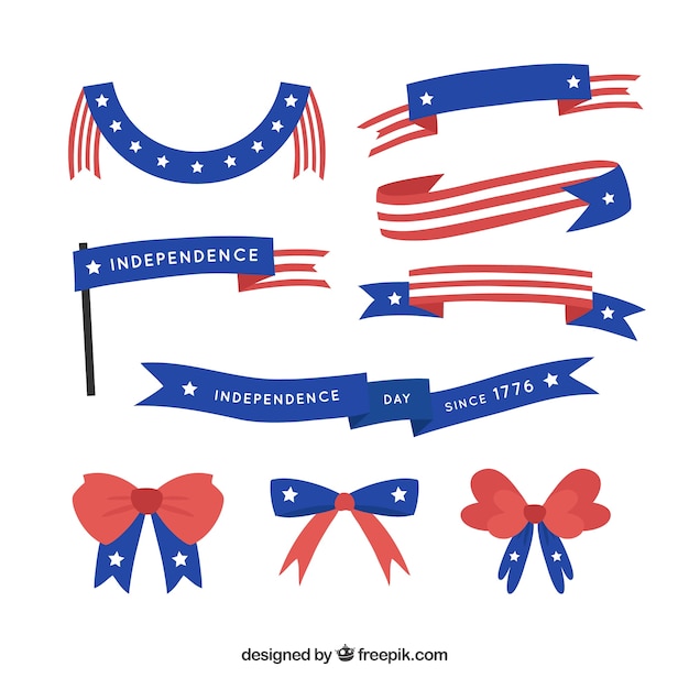 Free vector hand drawn independence day ribbons and bows