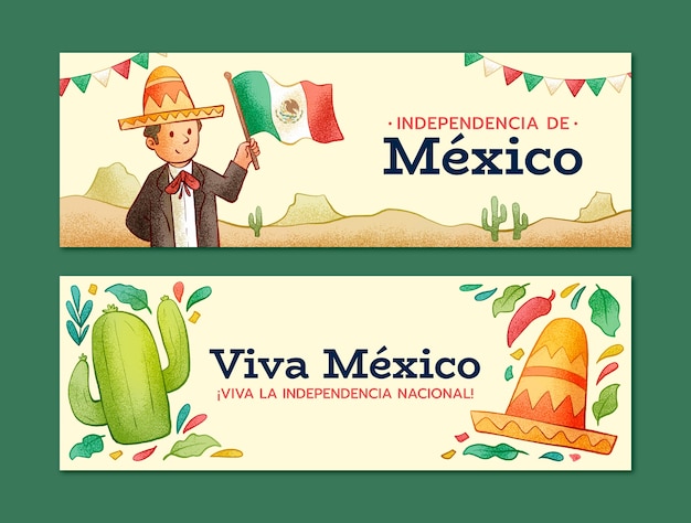 Free vector hand drawn independencia de mexico banner template