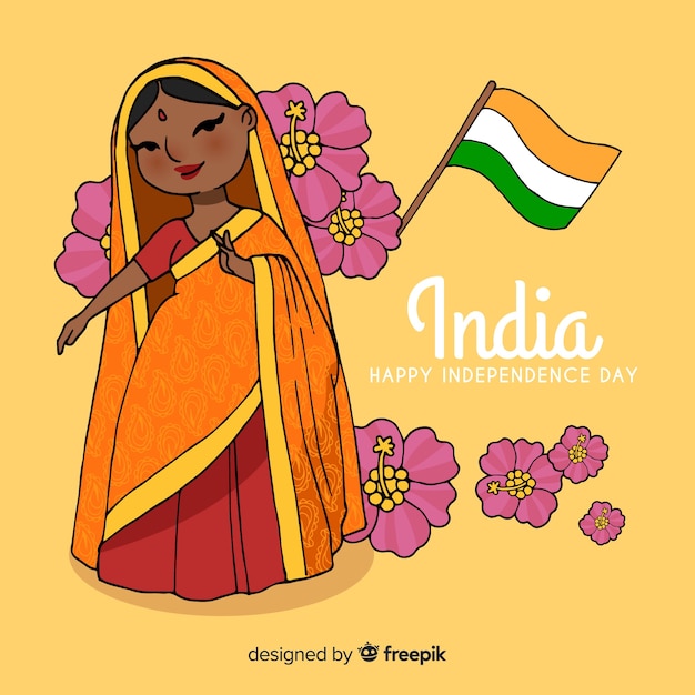 Free vector hand drawn india independence day background