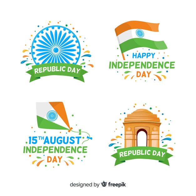 Нарисованная рукой коллекция значка дня независимости Индии