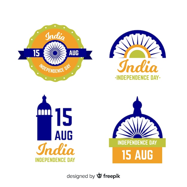 Hand drawn india independence day badge collection