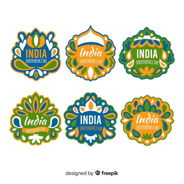 Free vector hand drawn india independence day badge collection