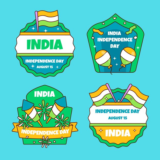 Hand drawn india independence day labels collection