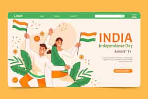 무료 벡터 손으로 그린 인도 독립 기념일 방문 페이지 템플릿
