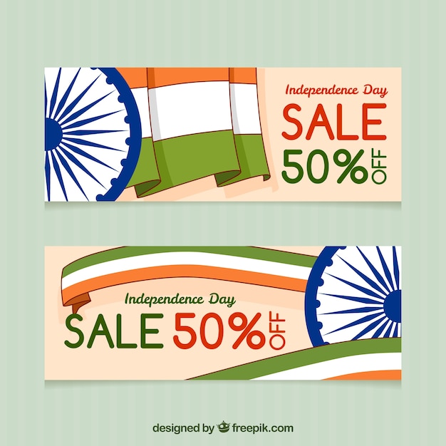 Free Vector hand drawn india independence day sale banners
