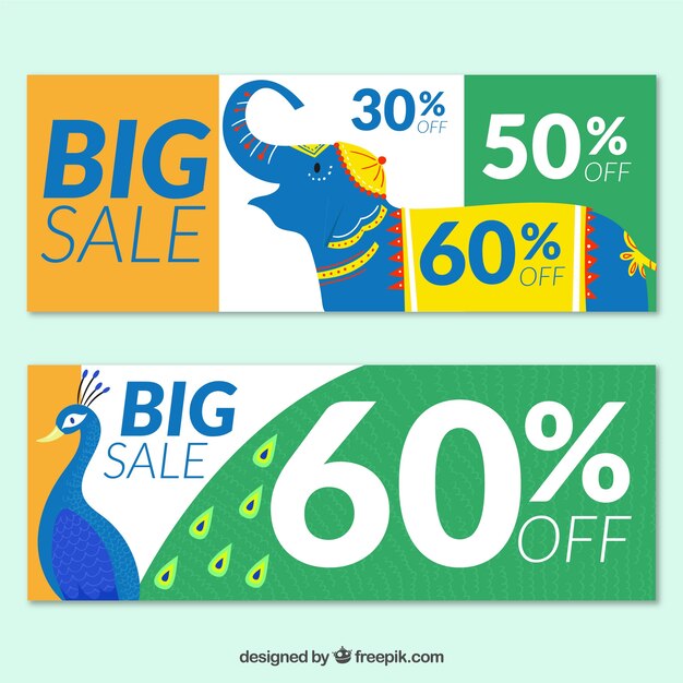 Hand drawn india independence day sale banners