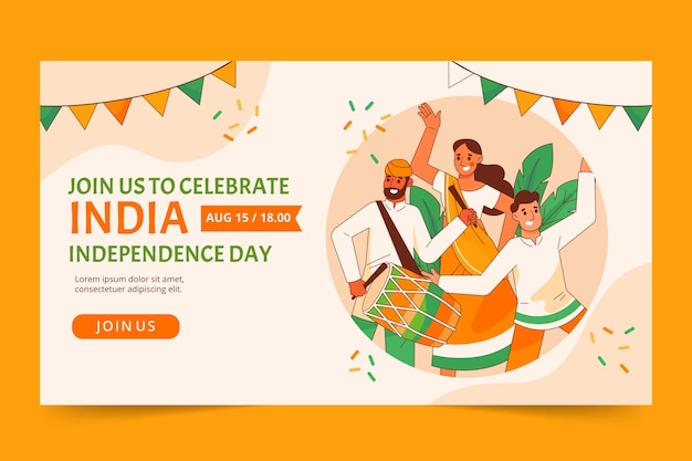 Нарисованный рукой шаблон вебинара дня независимости индии