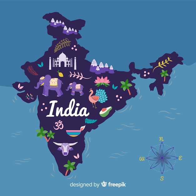 Free Vector hand drawn india map background