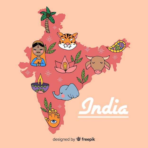 Free Vector hand drawn india map background