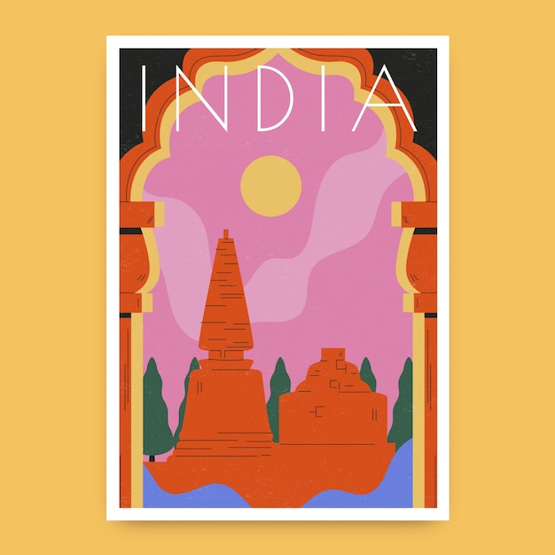 Vettore gratuito modello di poster india disegnato a mano