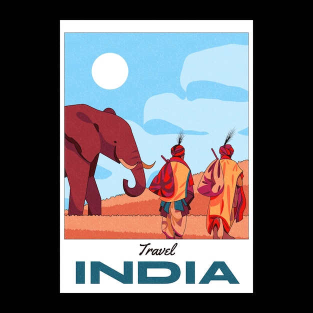 Vettore gratuito poster di viaggio in india disegnato a mano