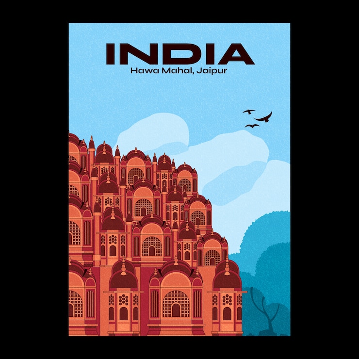 無料Vector 手描きインド旅行ポスター