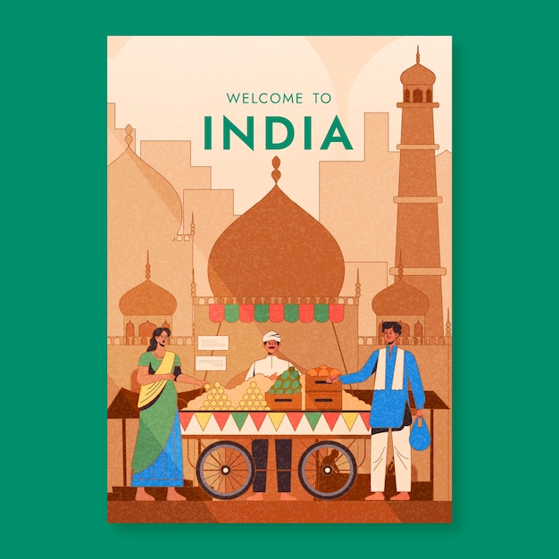 Vettore gratuito disegno di poster di viaggio in india disegnato a mano