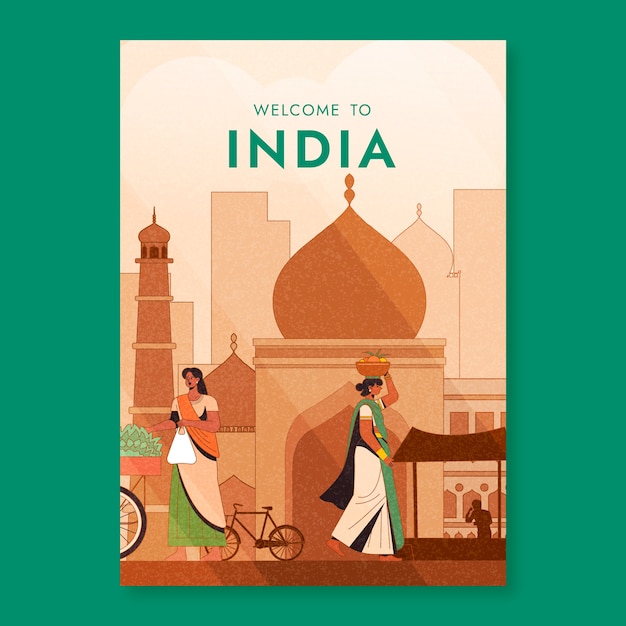 Vettore gratuito disegno di poster di viaggio in india disegnato a mano