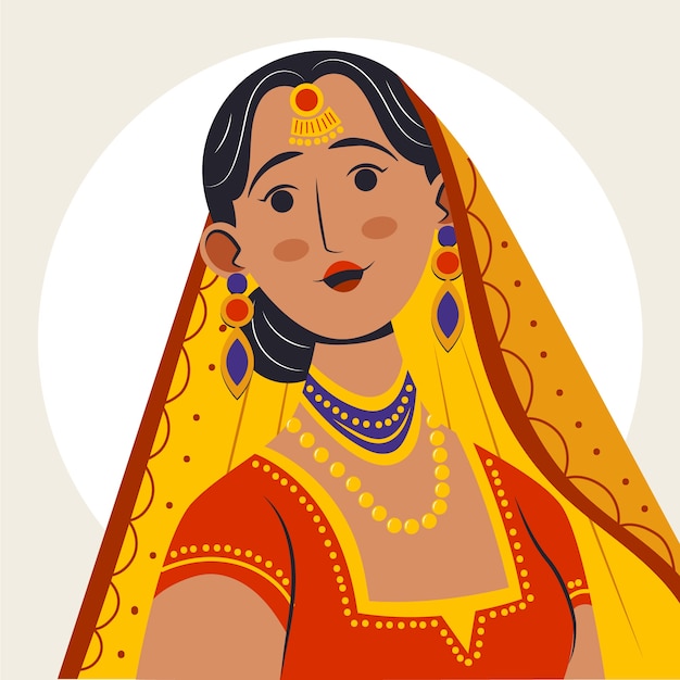 Hand drawn indian bride illustration