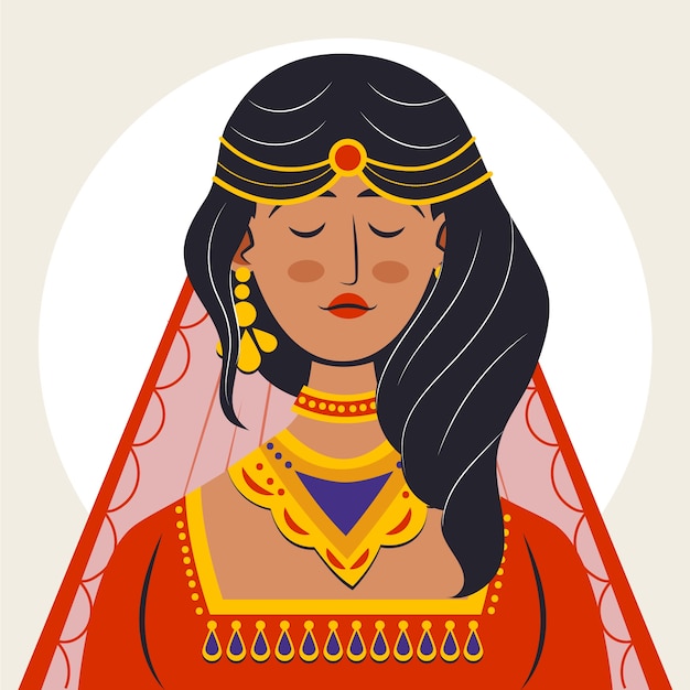 Vettore gratuito illustrazione della sposa indiana disegnata a mano