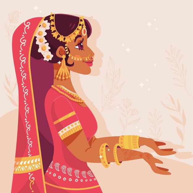 手描きのインドの花嫁のイラスト
