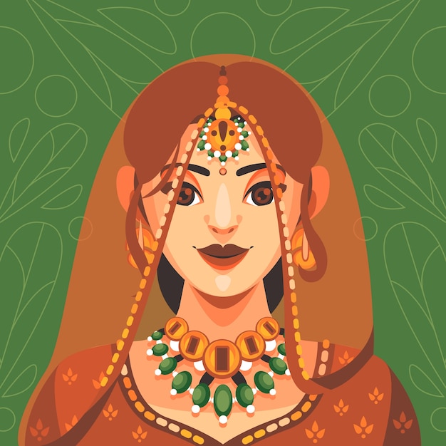 Нарисованная рукой иллюстрация индийской невесты