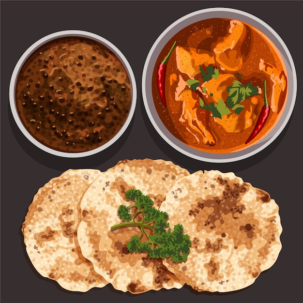 Бесплатное векторное изображение Нарисованная рукой иллюстрация индийской кухни