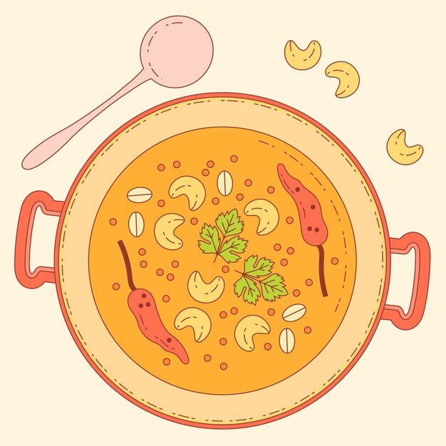 Нарисованная рукой иллюстрация индийской кухни