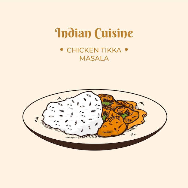 Нарисованная рукой иллюстрация индийской кухни