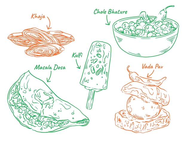 Free vector hand drawn indian cuisine