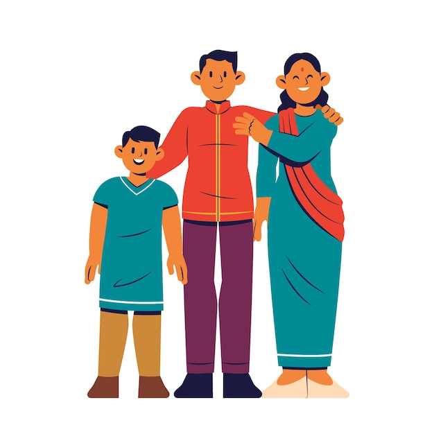 Free vector hand drawn indian family illustration