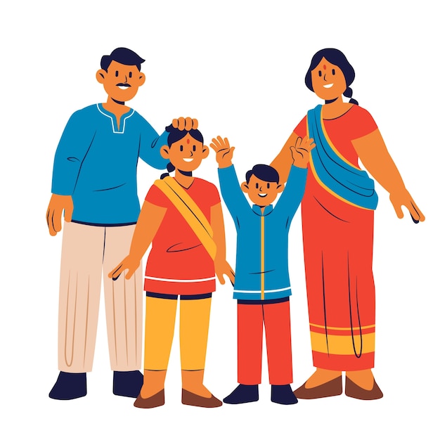 Hand drawn indian family illustration