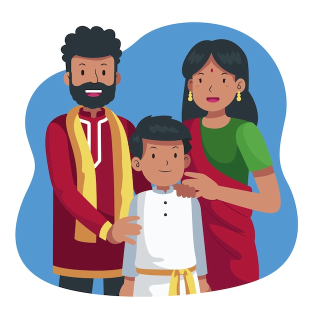 手描きのインドの家族のイラスト