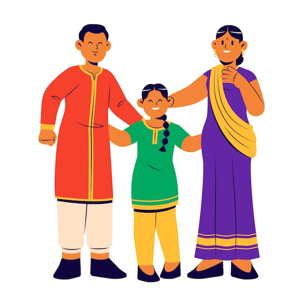 Free vector hand drawn indian family illustration