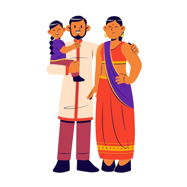 無料ベクター 手描きのインドの家族のイラスト