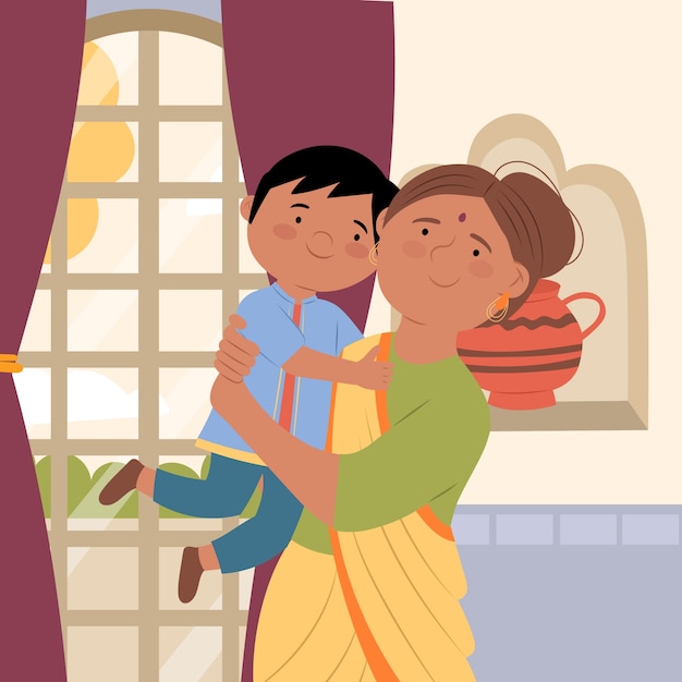 Hand drawn indian family illustration