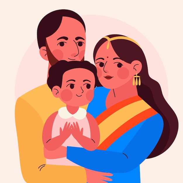 Hand drawn indian family illustration