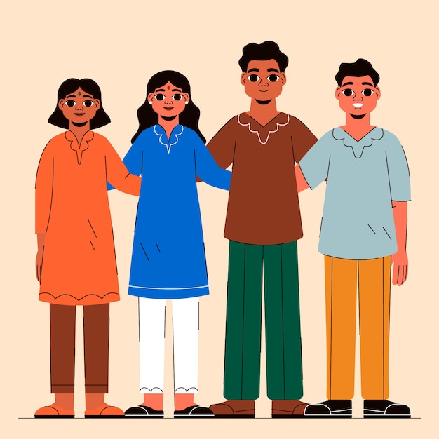 Free vector hand drawn indian family illustration