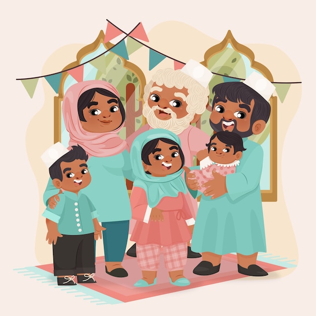 Free vector hand drawn indian family reunion illustration