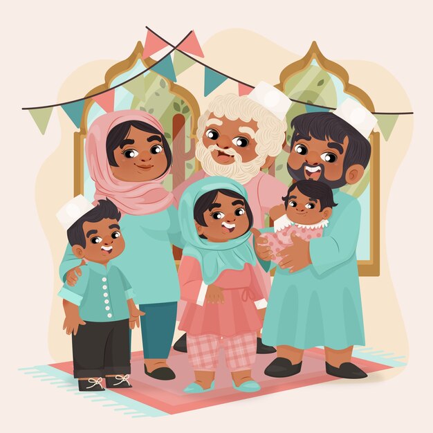 Иллюстрация индийского семейного воссоединения, нарисованная вручную