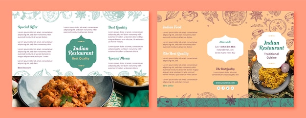 Hand drawn indian food restaurant brochure template