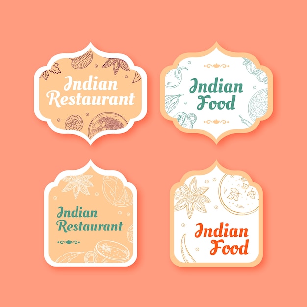 Modello di etichette ristorante cibo indiano disegnato a mano