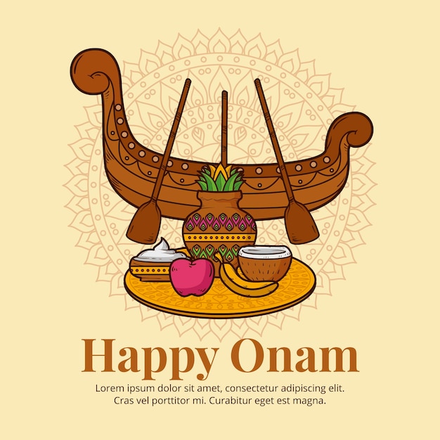 Vettore gratuito illustrazione di onam indiano disegnato a mano