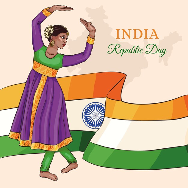 手描きの女性とインド共和国の日