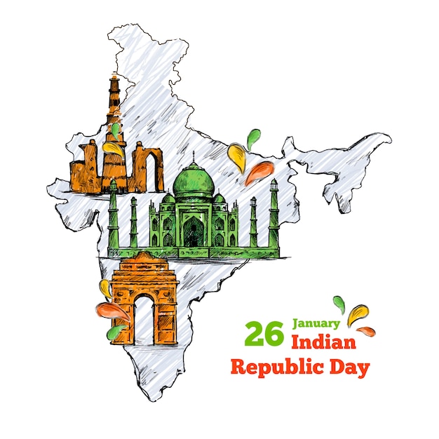 Hand drawn indian republic day