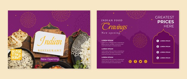 Нарисованный рукой шаблон брошюры индийского ресторана