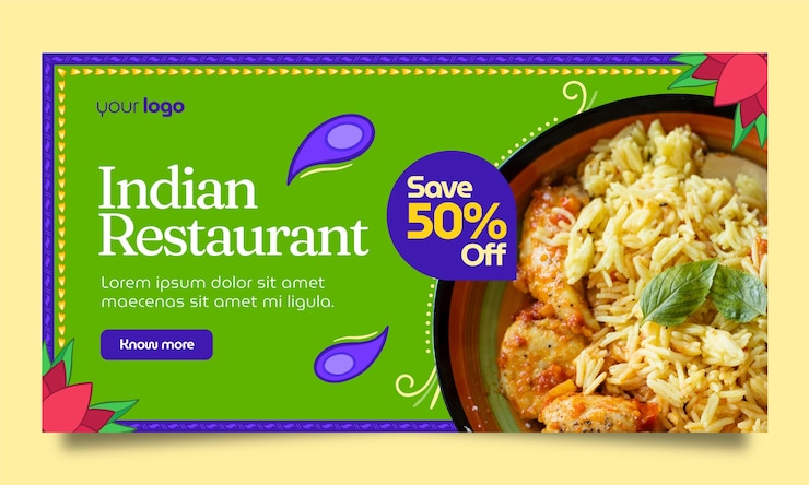 मुफ़्त वेक्टर hand drawn indian restaurant discount facebook template