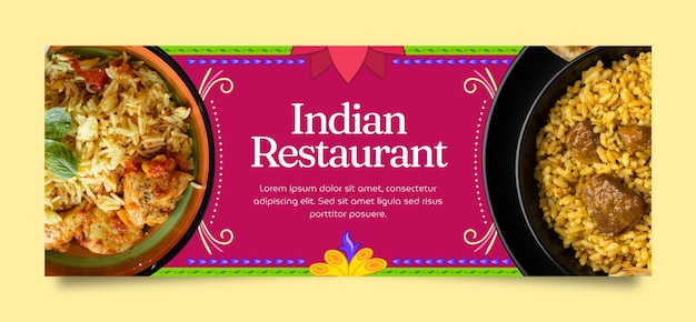 Free vector hand drawn indian restaurant facebook cover template