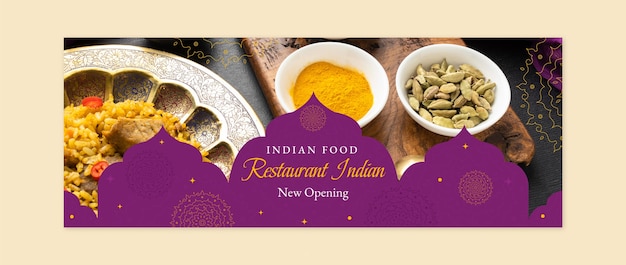 Free vector hand drawn indian restaurant facebook cover