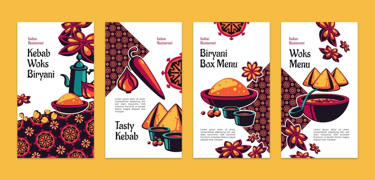 Free Vector hand drawn indian restaurant instagram stories