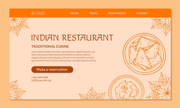 Free vector hand drawn indian restaurant landing page template