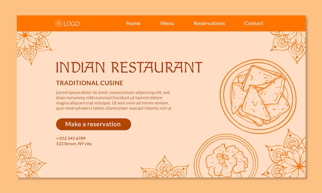 Hand drawn indian restaurant landing page template