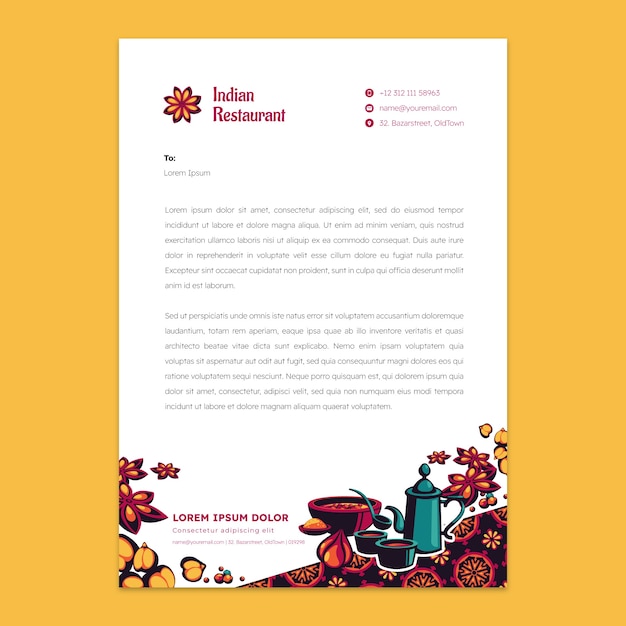 Hand drawn indian restaurant letterhead